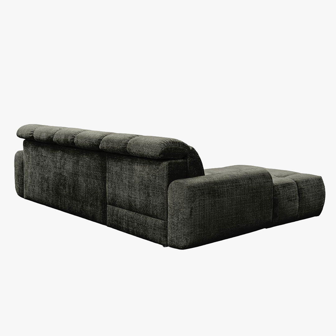 ELIOS Canapé d'angle convertible avec coffre en tissu vert sapin - Angle gauche