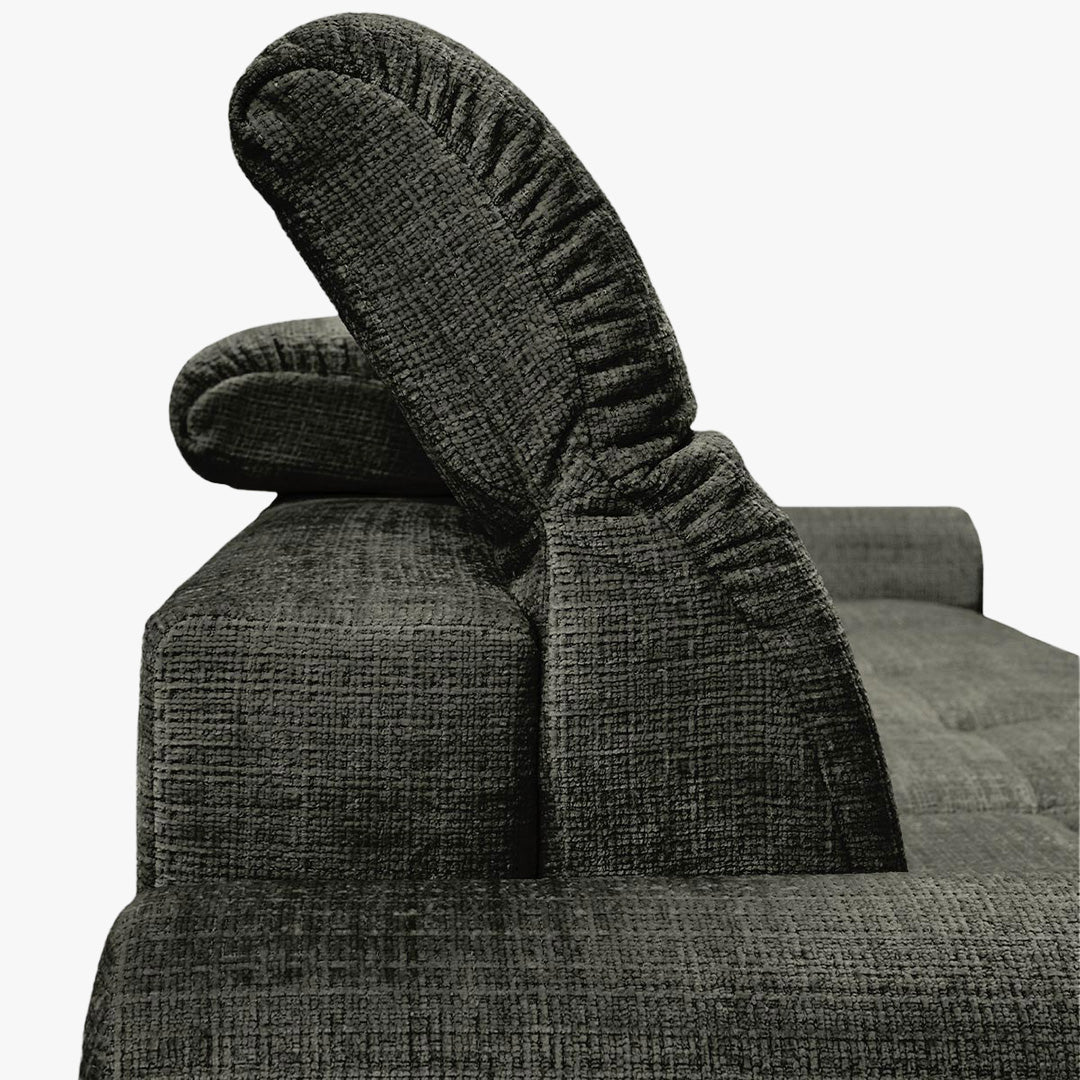 ELIOS Canapé d'angle convertible avec coffre en tissu vert sapin - Angle gauche
