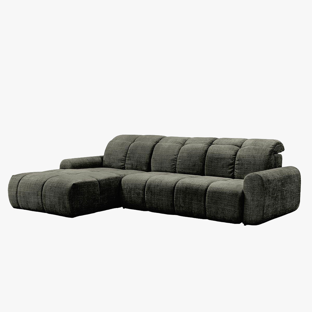 ELIOS Canapé d'angle convertible avec coffre en tissu vert sapin - Angle gauche
