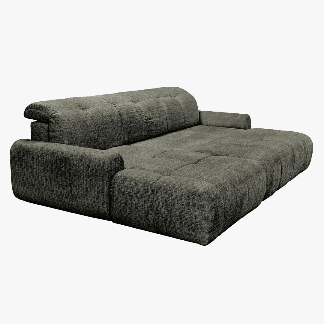 ELIOS Canapé d'angle convertible avec coffre en tissu vert sapin - Angle gauche