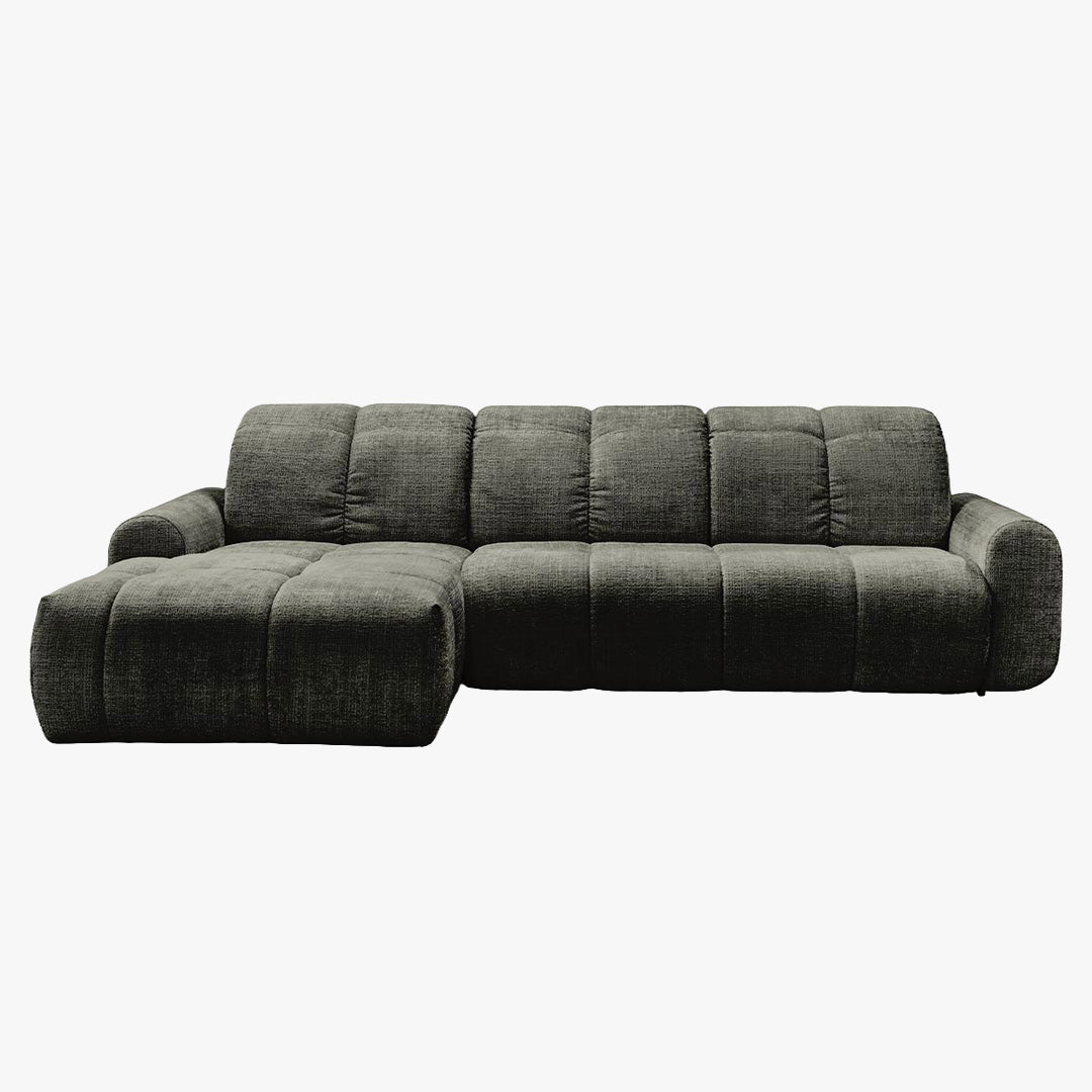 ELIOS Canapé d'angle convertible avec coffre en tissu vert sapin - Angle gauche