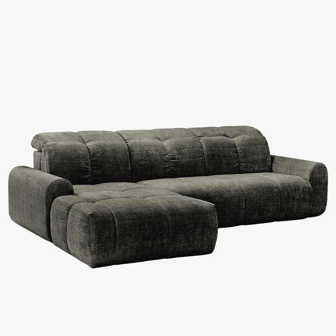 ELIOS Canapé d'angle convertible avec coffre en tissu vert sapin - Angle gauche