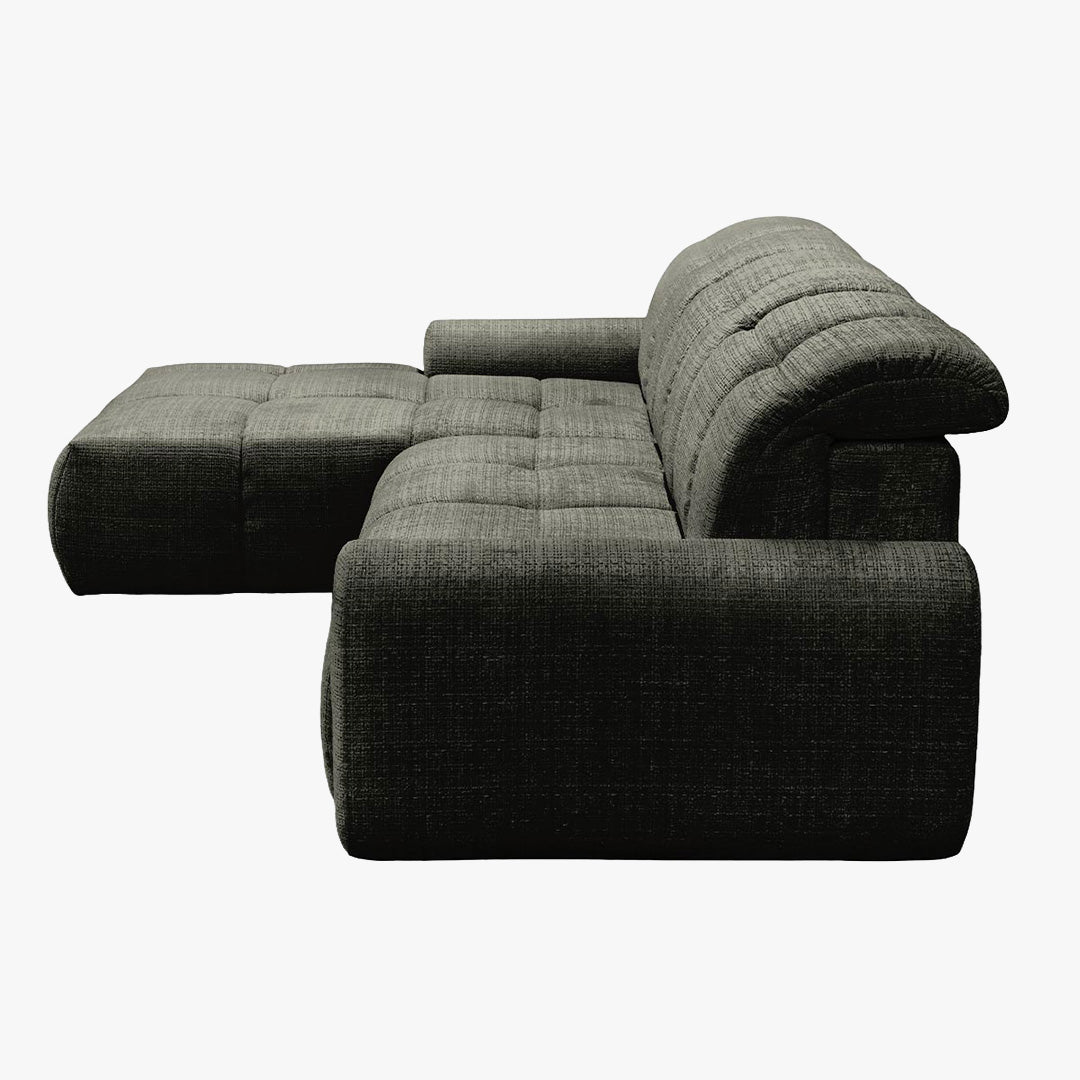 ELIOS Canapé d'angle convertible avec coffre en tissu vert sapin - Angle gauche