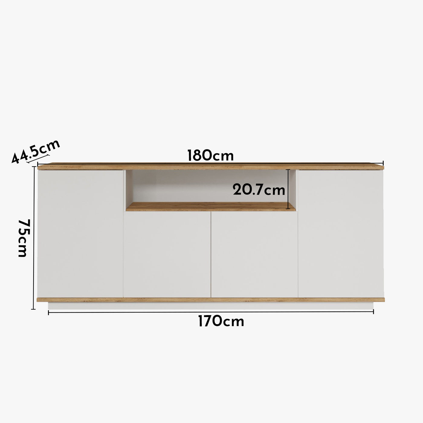 AZELIA Buffet 4 portes 1 niche couleur bois et blanc