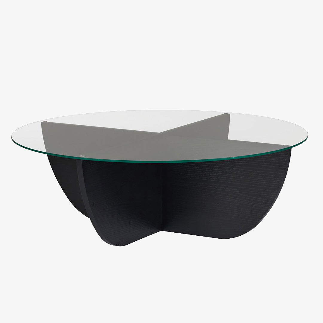 NESIA Table basse en verre piètement couleur bois noir D90 cm