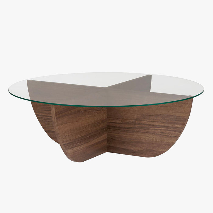 NESIA Table basse en verre piètement couleur bois foncé D90 cm