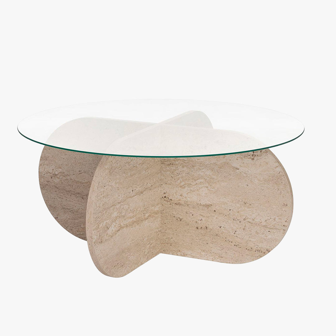 LILY Table basse ronde en verre piètement beige D75 cm