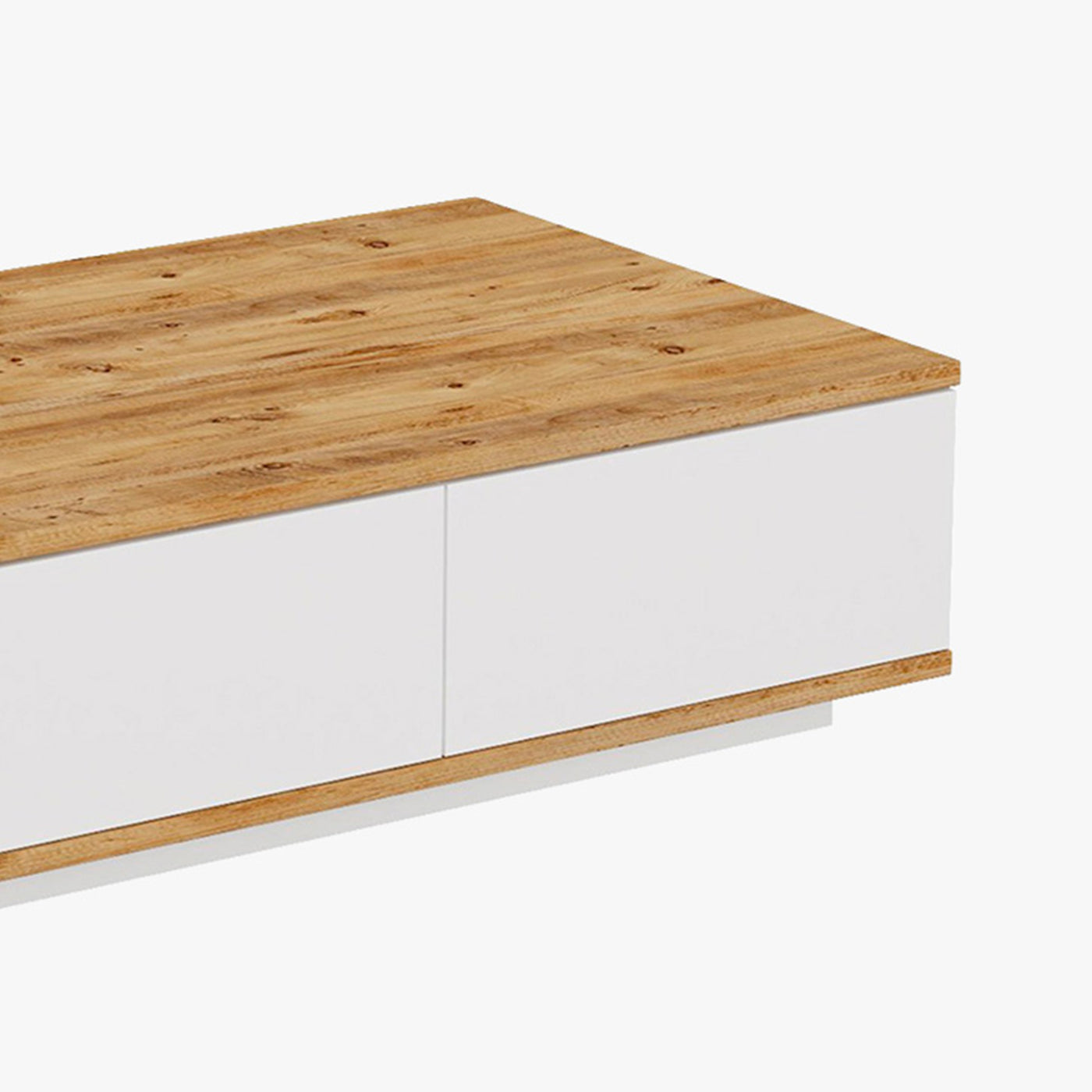 MILIE Table basse rectangulaire couleur bois et blanc avec rangement intégré