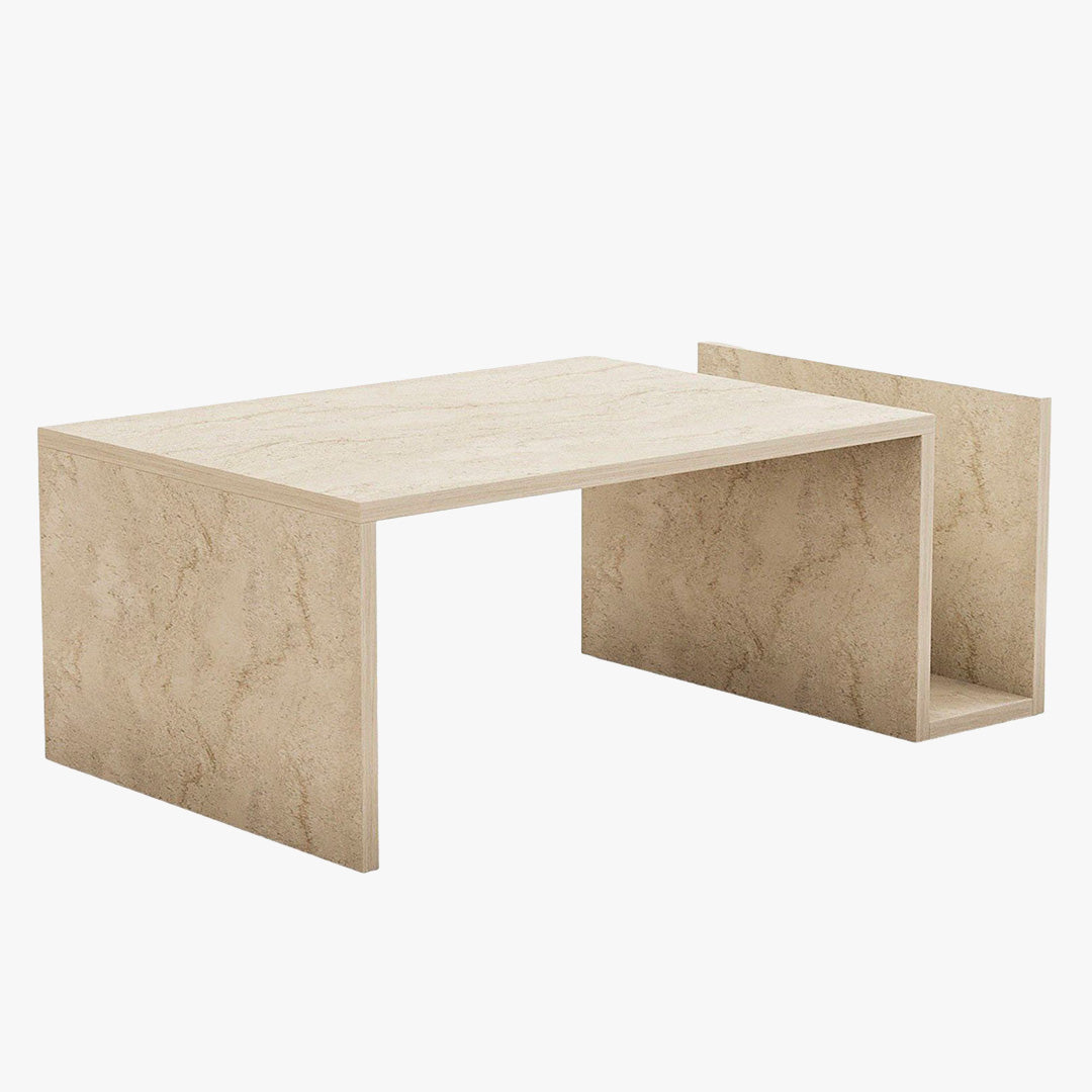 NOAH Table basse rectangulaire beige avec rangement intégré