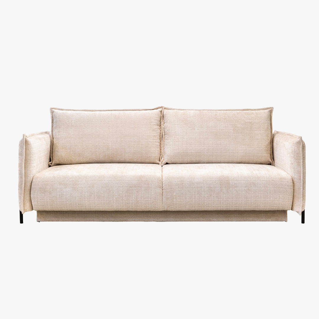 MONICA TISSU Canapé 3 places convertible avec coffre en tissu beige