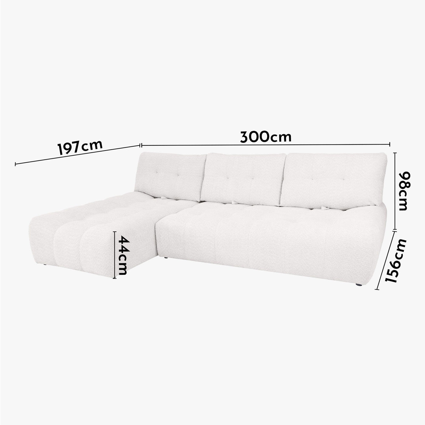 DALIA Canapé d'angle avec dossier amovible en tissu blanc écru - Angle gauche