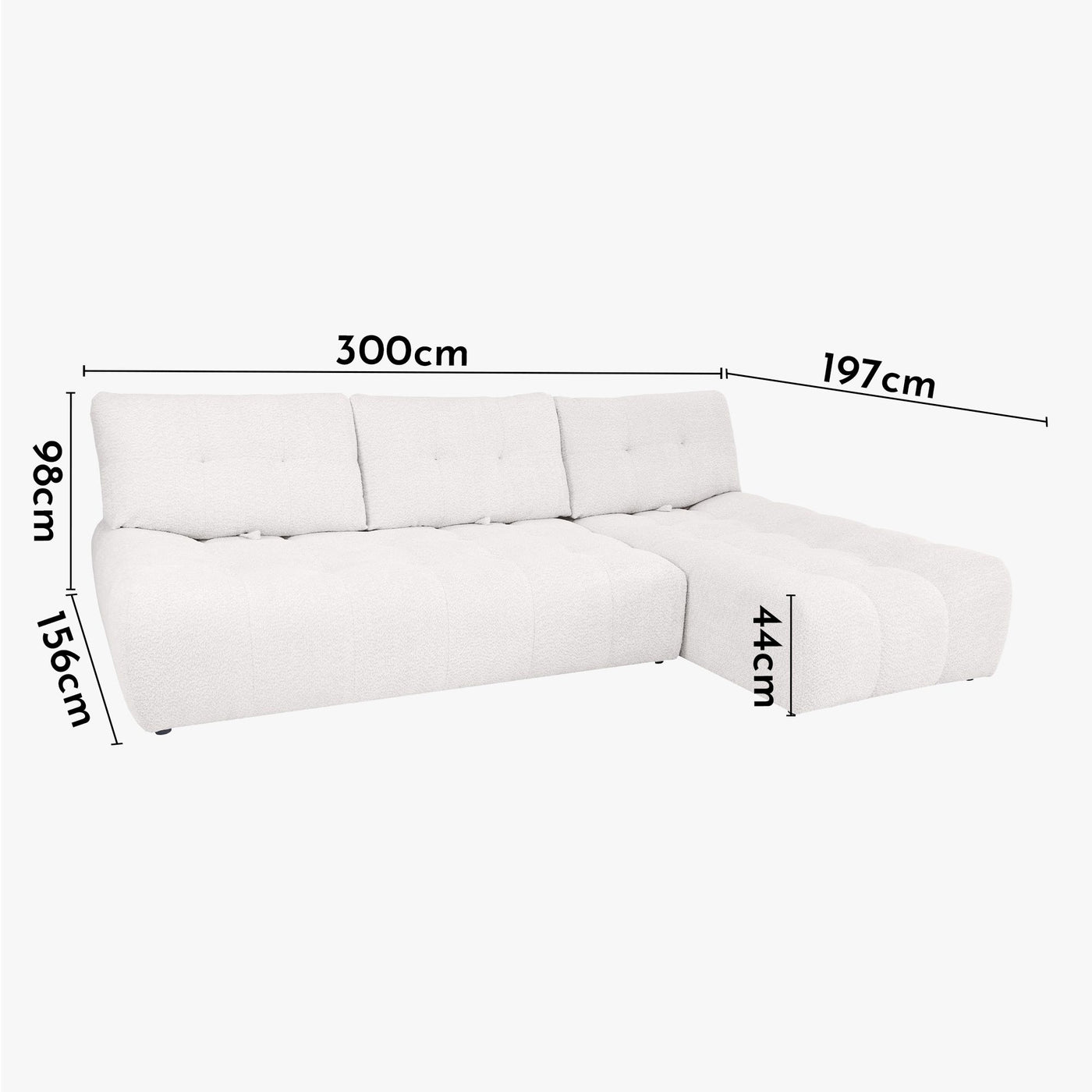 DALIA Canapé d'angle avec dossier amovible en tissu blanc écru  - Angle droit