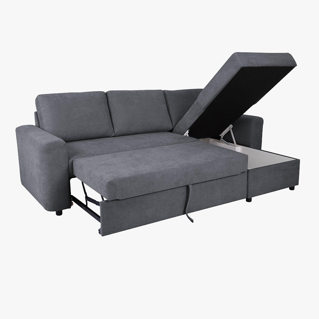 CELIA Canapé d'angle convertible et réversible avec coffre en tissu gris foncé