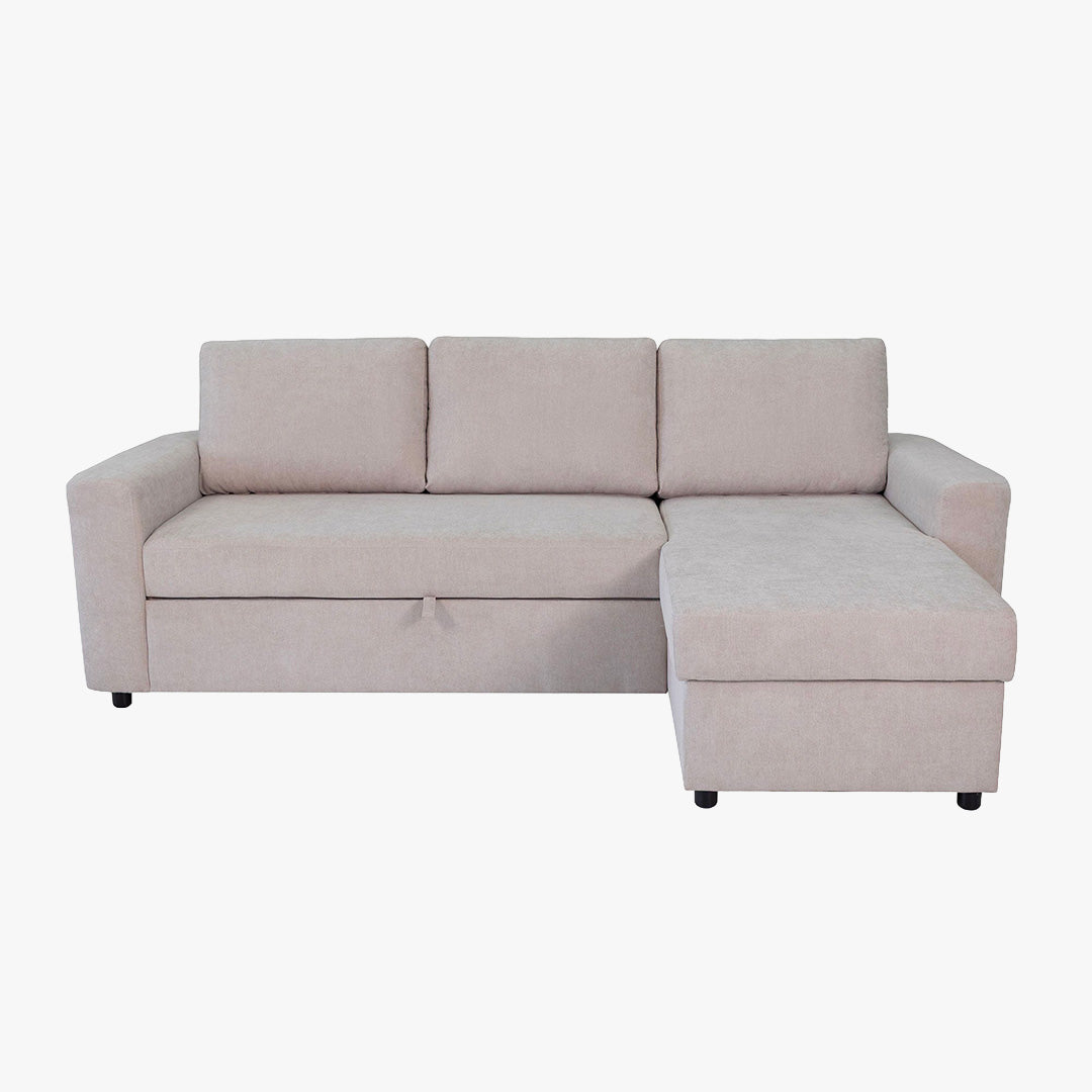CELIA Canapé d'angle convertible et réversible avec coffre en tissu beige