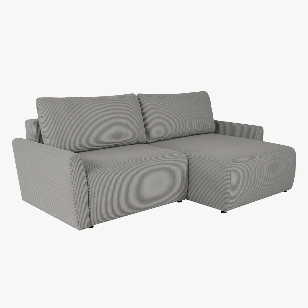 LANA Canapé d'angle convertible et réversible avec coffre en tissu gris clair