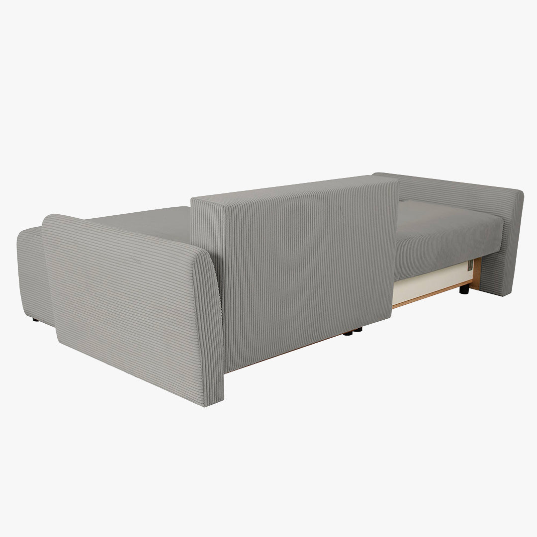 LANA Canapé d'angle convertible et réversible avec coffre en tissu gris clair
