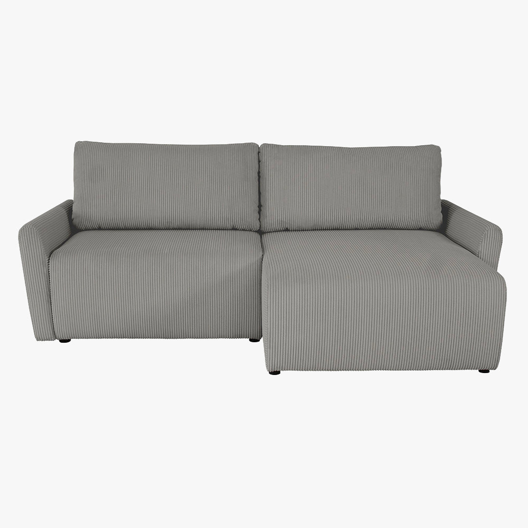 LANA Canapé d'angle convertible et réversible avec coffre en tissu gris clair