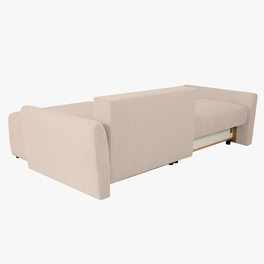 LANA Canapé d'angle convertible et réversible avec coffre en tissu beige