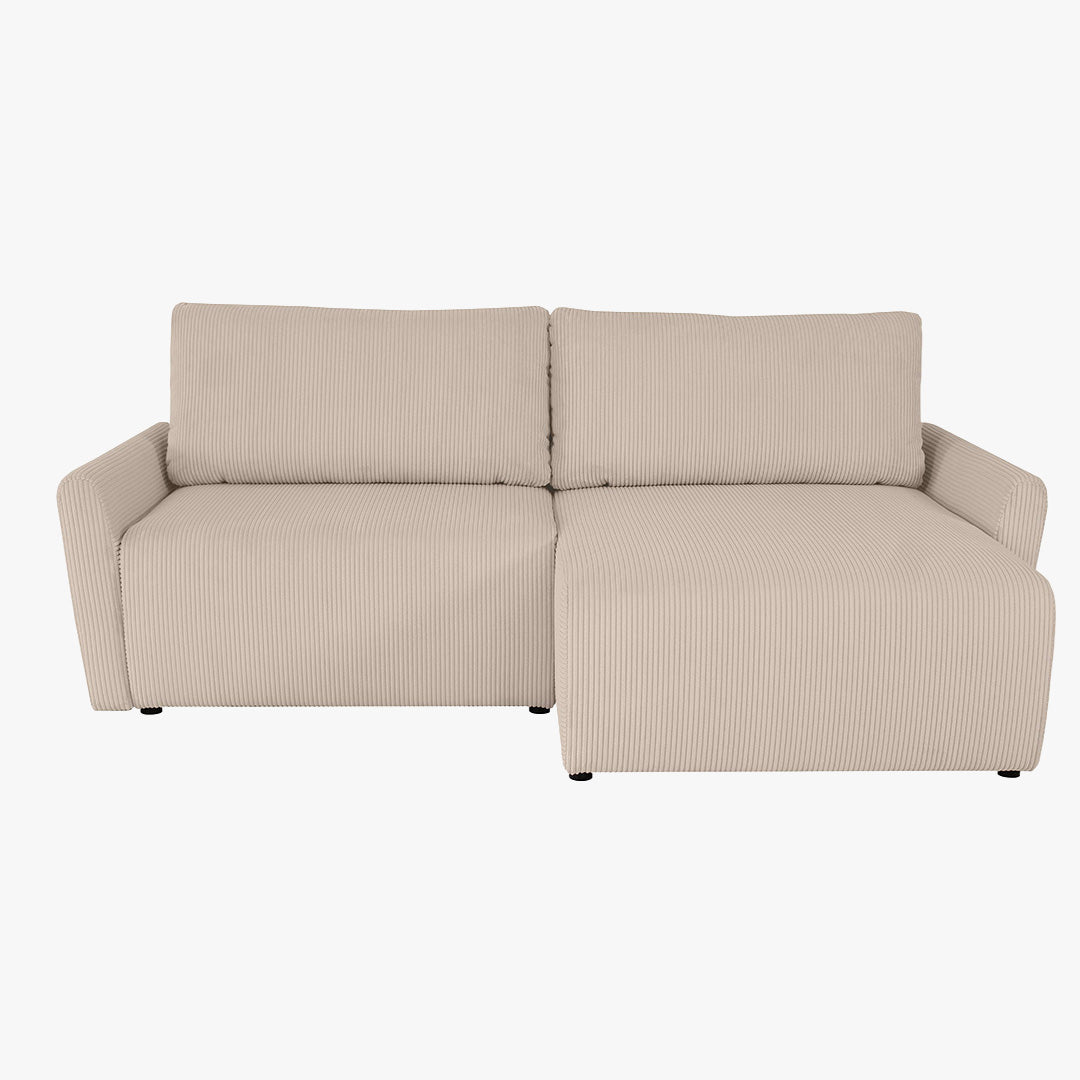 LANA Canapé d'angle convertible et réversible avec coffre en tissu beige