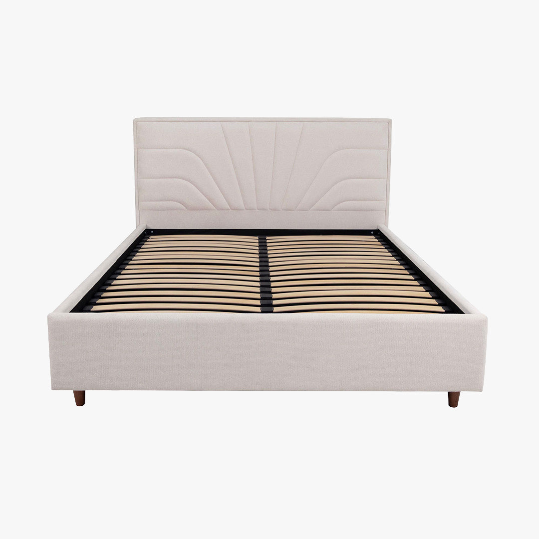 KIRA Lit double en tissu avec coffre en tissu beige 160x200 cm