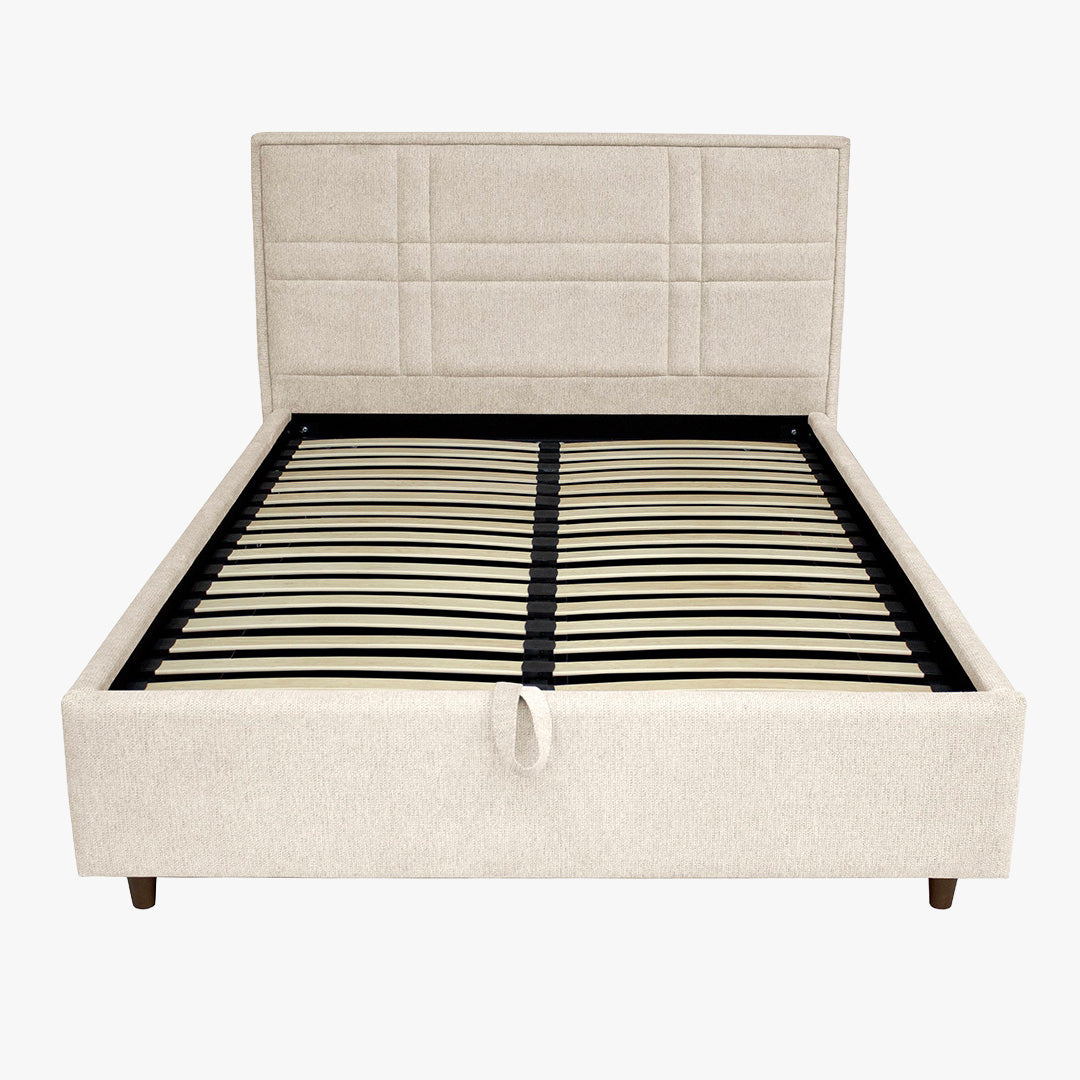 SANEL Lit double en tissu beige avec coffre 140x190 cm