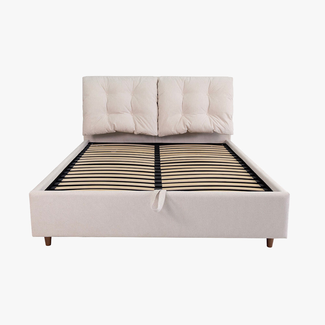 SORA Lit double en tissu beige avec coffre 160x200 cm