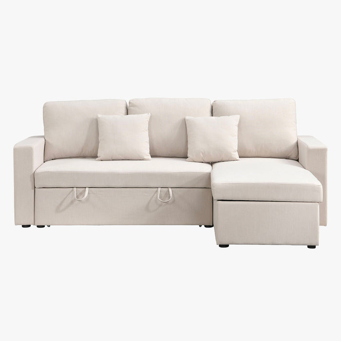DORIA Canapé d'angle convertible et réversible avec coffre en tissu beige