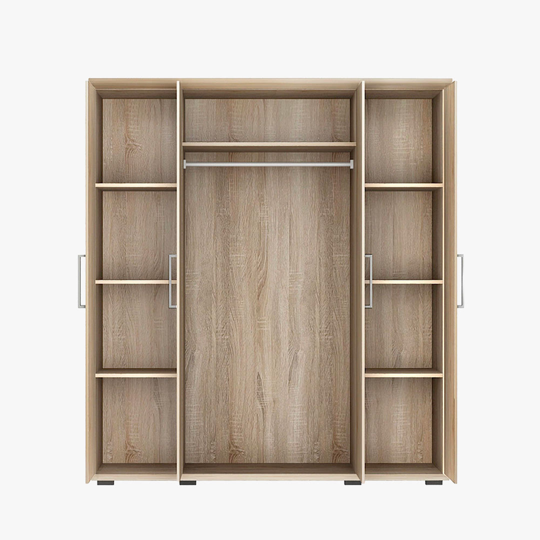 MIKE XXL Armoire 4 portes 7 étagères et penderie couleur chêne clair