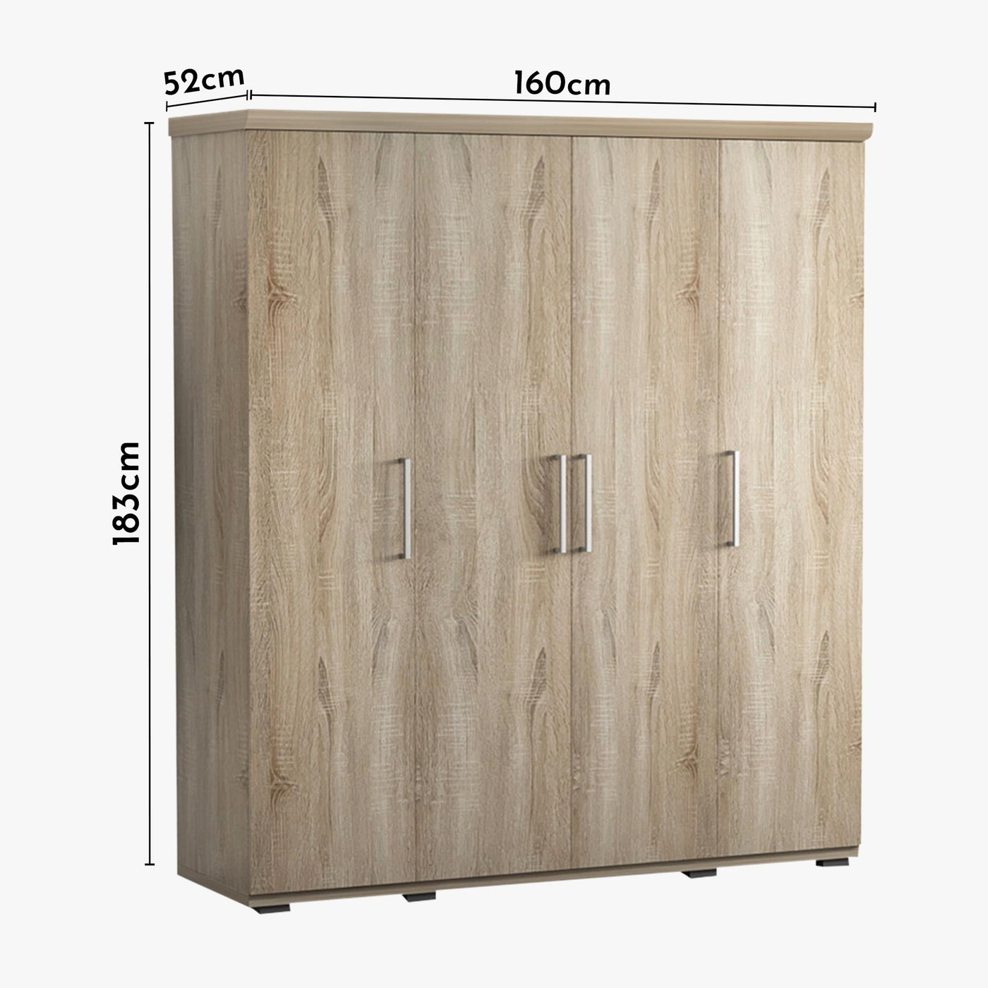 MIKE XXL Armoire 4 portes 7 étagères et penderie couleur chêne clair
