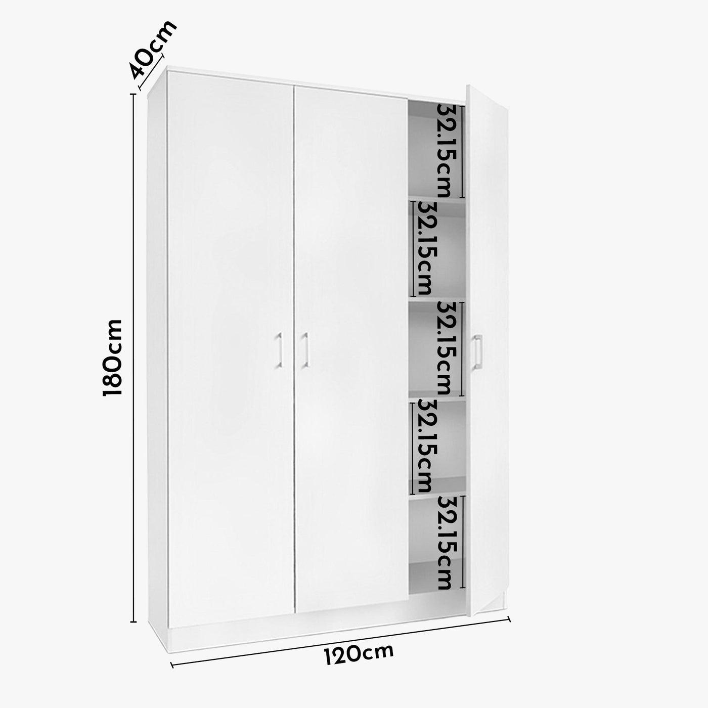 RAY XL Armoire 3 portes 4 étagères blanc