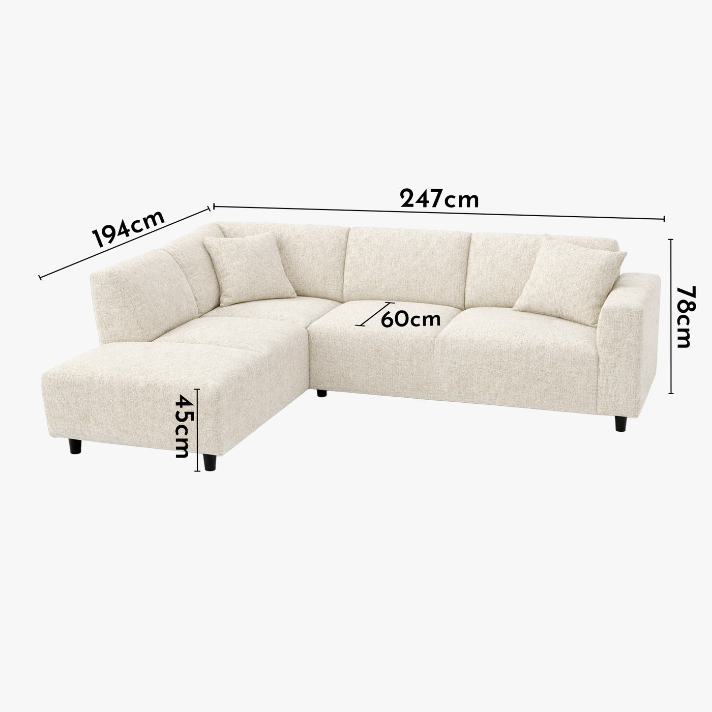 MUNICH Canapé d'angle en tissu beige foncé - Angle gauche