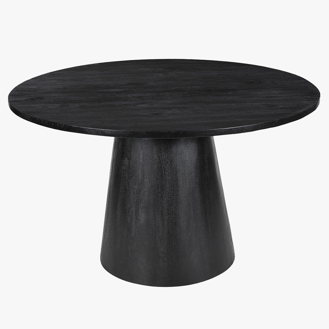TOMMY - 130 Table à manger ronde en bois de manguier noir D130 cm
