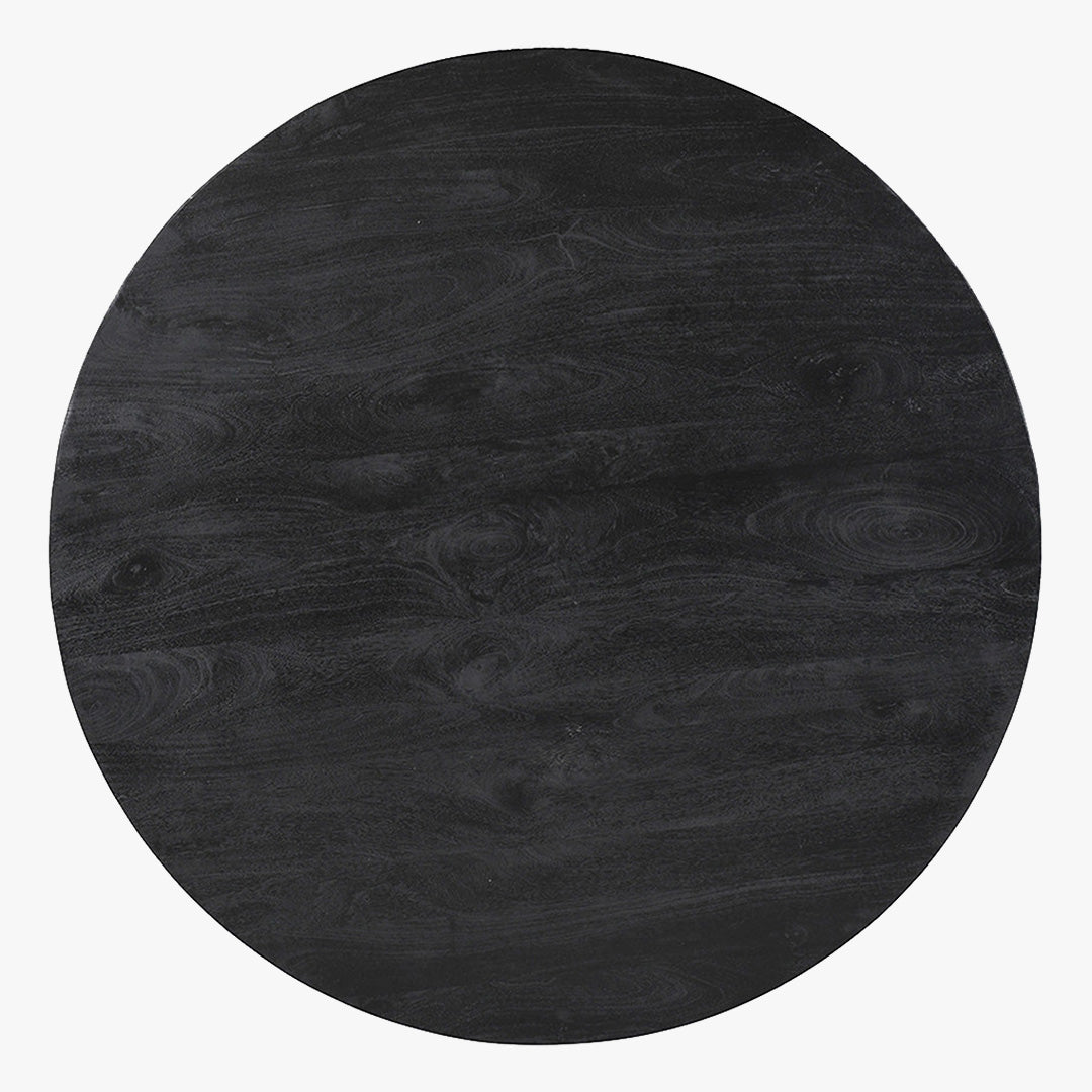 TOMMY - 130 Table à manger ronde en bois de manguier noir D130 cm