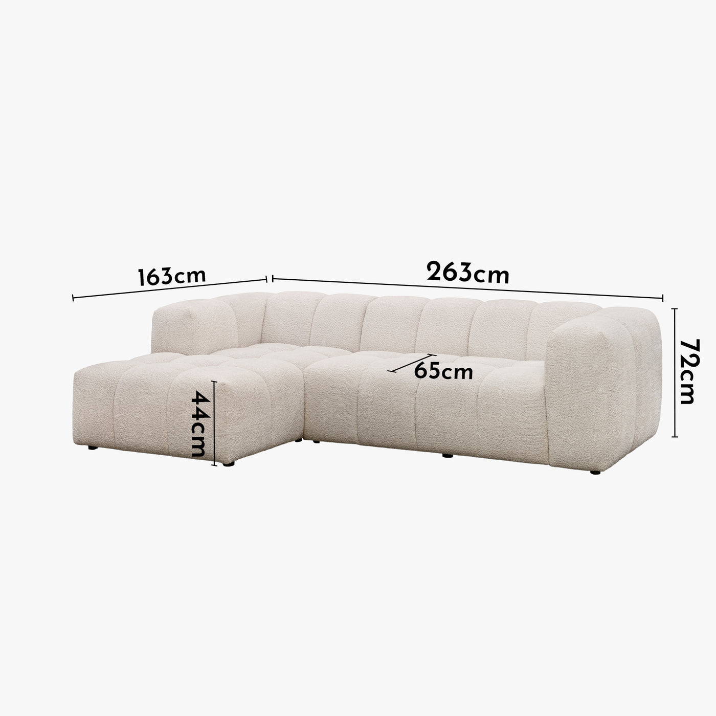 LAYANE Canapé d'angle tissu bouclette beige - Angle gauche
