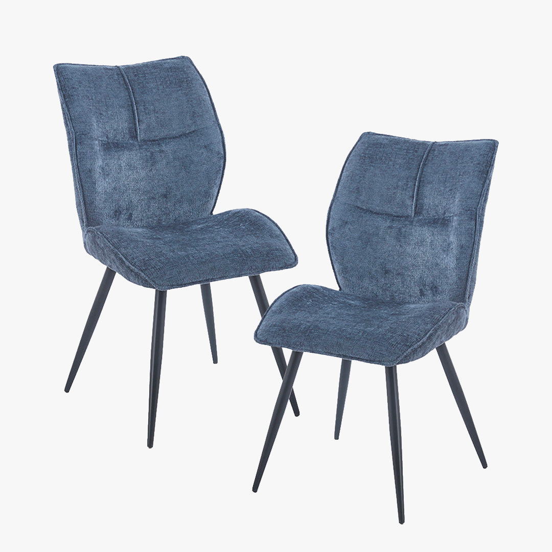 FAYE Lot de 2 chaises en tissu bleu pieds en métal noir