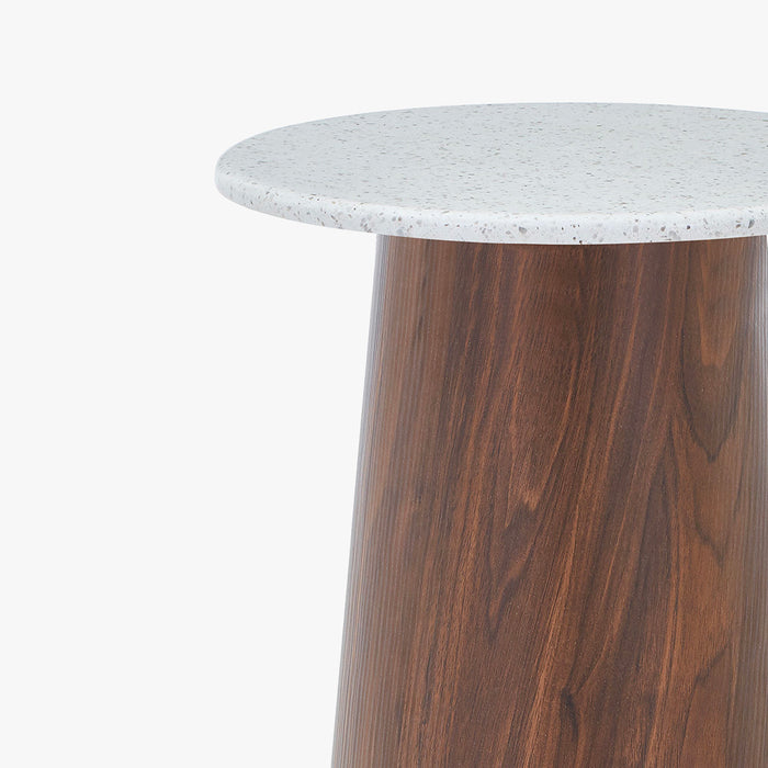 SANA - 40 Table d'appoint en marbre composite pieds couleur bois foncé D40 cm