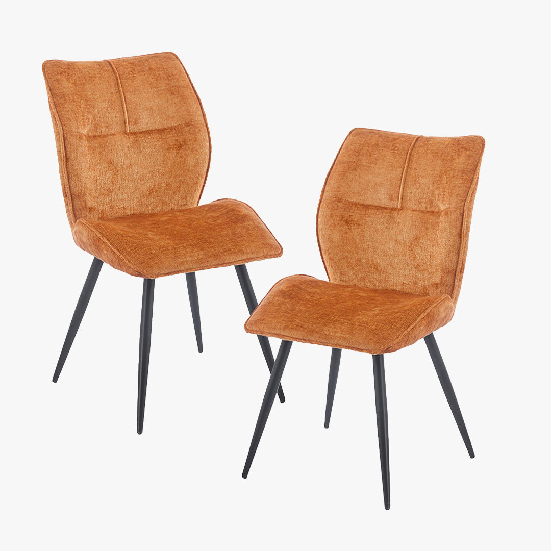 FAYE Lot de 2 chaises en tissu orange pieds en métal noir