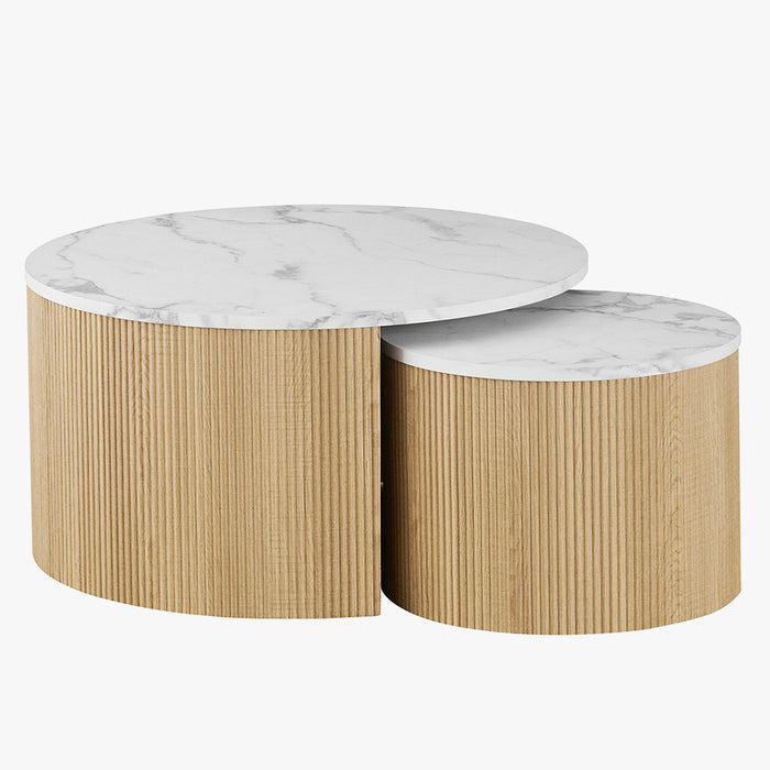 ROWAN Lot de 2 tables basses rondes gigognes couleur marbre et bois