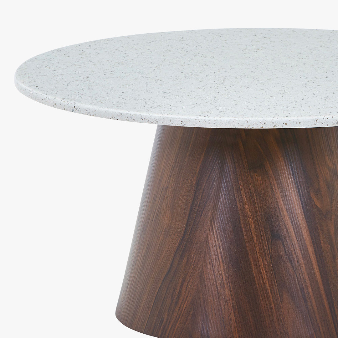 SANA - 80 Table basse ronde en marbre composite pieds couleur bois foncé  D80 cm