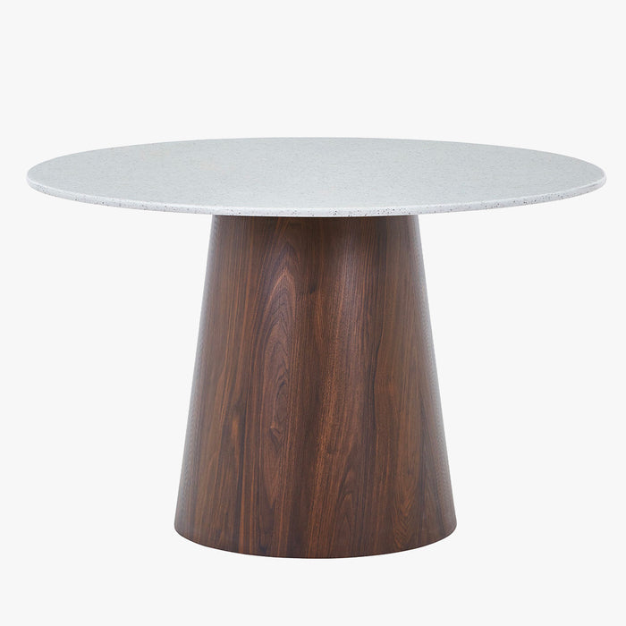 SANA XL Table à manger ronde en marbre composite pieds couleur bois foncé  120 cm