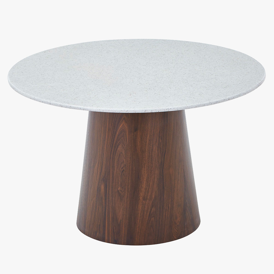 SANA XL Table à manger ronde en marbre composite pieds couleur bois foncé  120 cm
