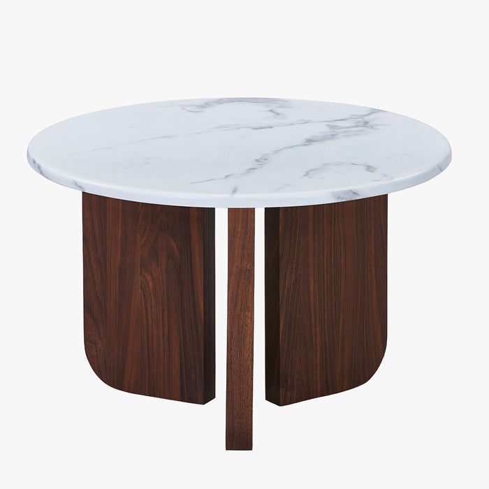 ELODIE XL Table à manger ronde en marbre composite pieds couleur bois foncé D120 cm