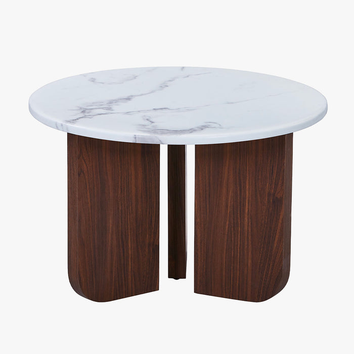 ELODIE XL Table à manger ronde en marbre composite pieds couleur bois foncé D120 cm