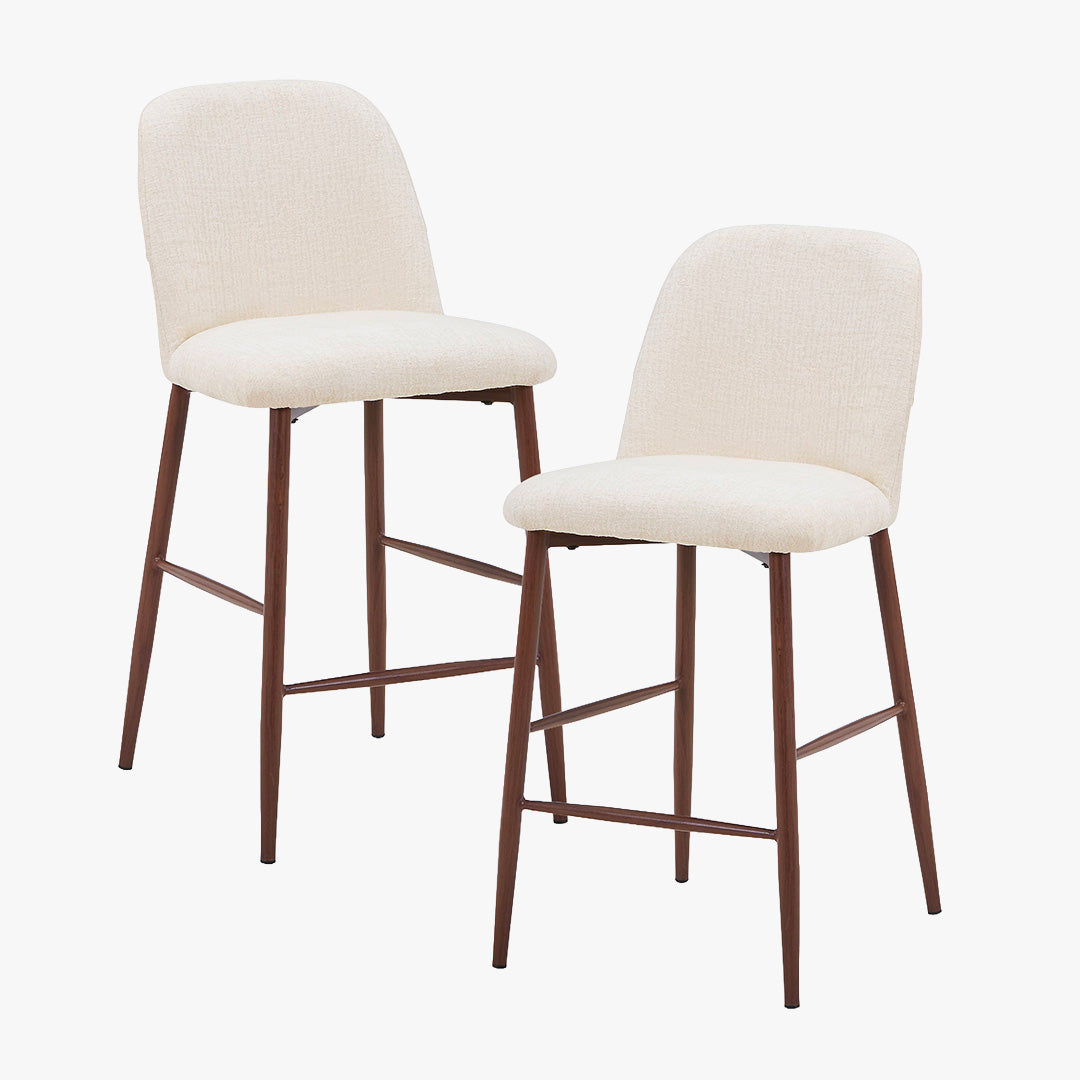 SELIA Lot de 2 tabourets en tissu beige pieds couleur bois foncé