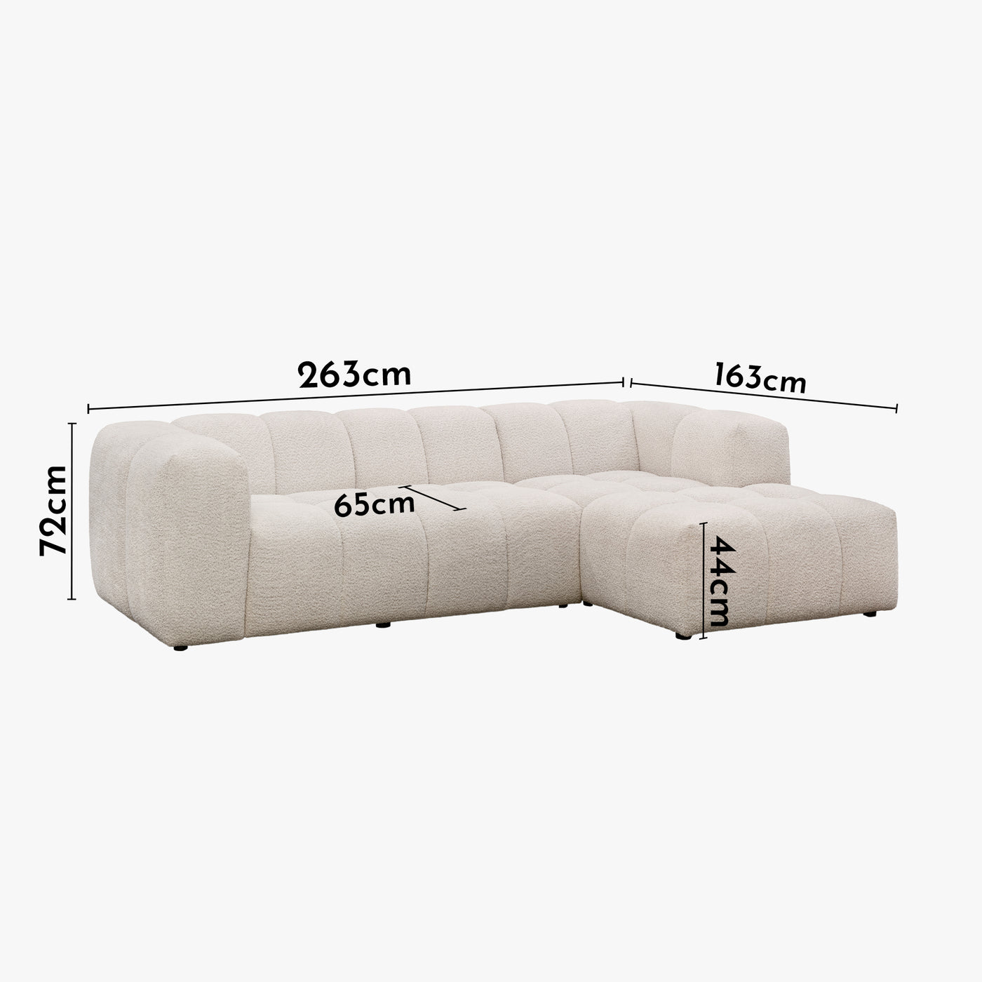 LAYANE Canapé d'angle tissu bouclette beige - Angle droit