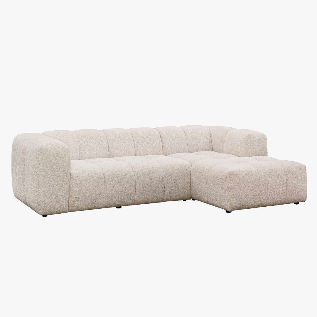 LAYANE Canapé d'angle tissu bouclette beige - Angle droit
