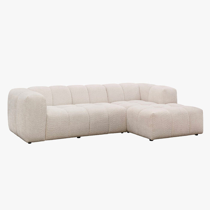 LAYANE Canapé d'angle tissu bouclette beige - Angle droit
