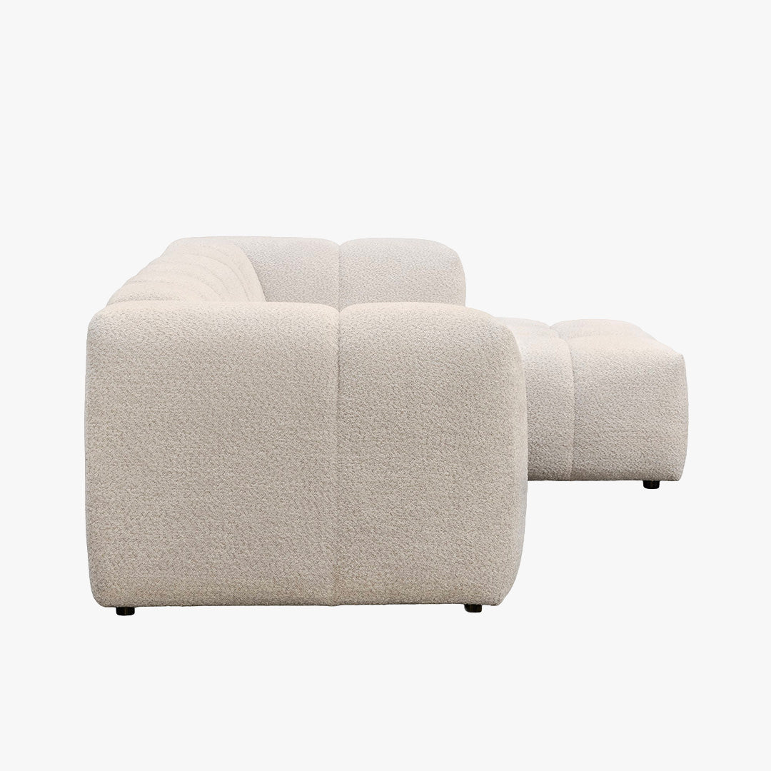 LAYANE Canapé d'angle tissu bouclette beige - Angle droit