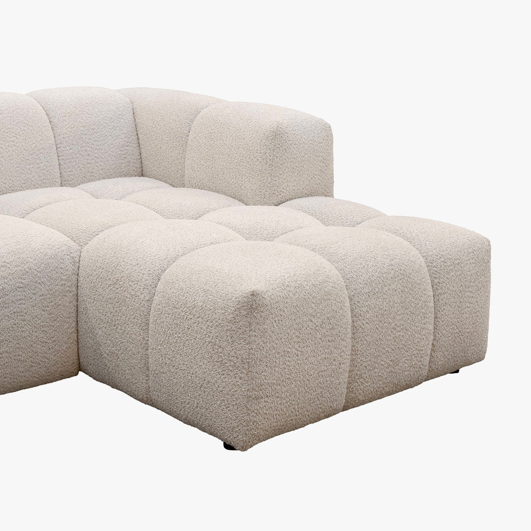 LAYANE Canapé d'angle tissu bouclette beige - Angle droit