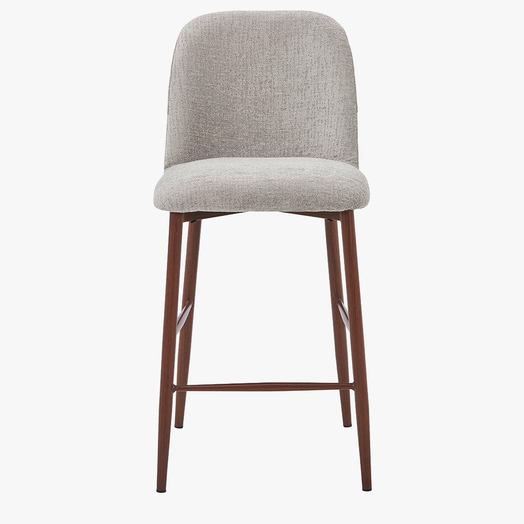SELIA Lot de 2 tabourets en tissu taupe clair pieds couleur bois foncé
